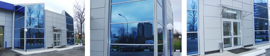 Остекление фасадов магазинов большими стеклопакетами Раменское